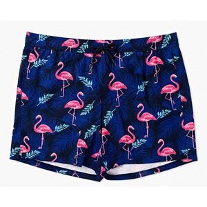 Brisira Men's Swim Shorts Size 36 Blue/Pink Flamingo Tropical Beach Pockets